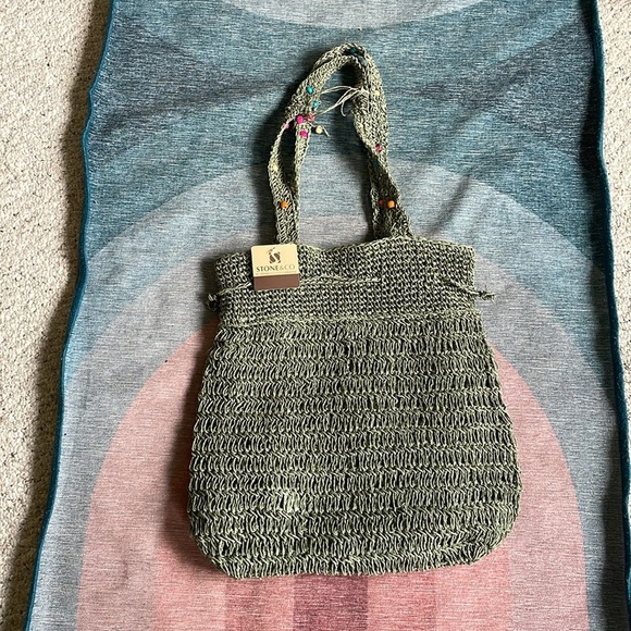 NWT Stone & Co Stone Mountain Green Crochet Tote Bag - Picture 6 of 8